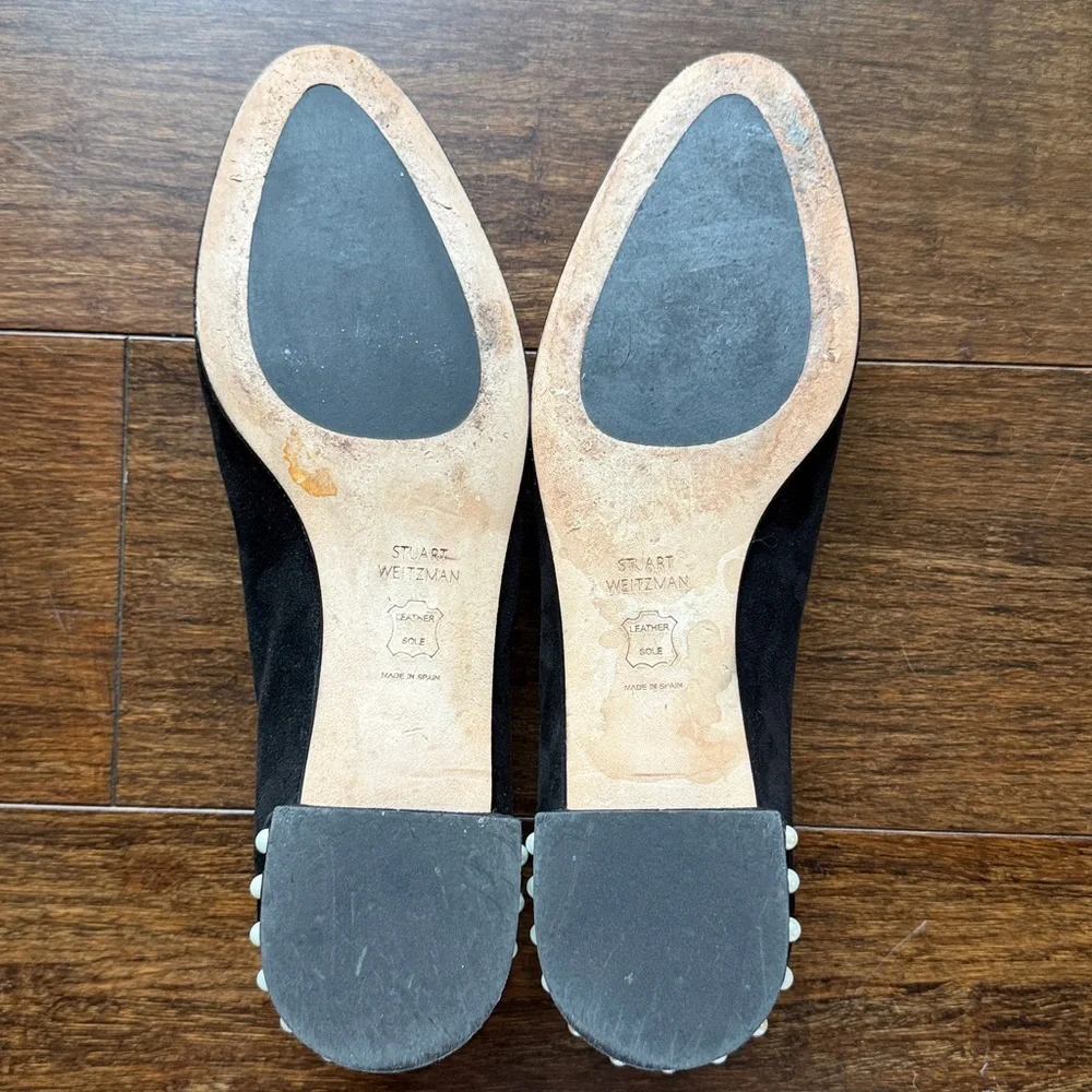 Stuart Weitzman Black Suede Pearl Detail Ballet Flats Women’s Size 6.5 Slip On